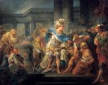 Jean-Simon Berthélemy (1743–1811): Nagy Sándor átvágja a gordiuszi csomót. A festő a kép középpontjába helyezte Nagy Sándor alakját.