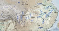 A Jangce vízgyűjtő területe és nagyobb mellékfolyói, köztük a Han és a Huaj (Wikipedia / Keenan Pepper / CC BY-SA 4.0)
