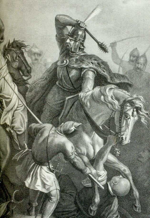Hunyadi János a várnai csatában (Marastoni József litográfiája)