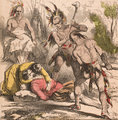 Pocahontas megmenti John Smith életét egy színezett metszeten