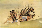 A part mentén a mongolok ellen járőröző szamurájok egy 19. századi illusztráción